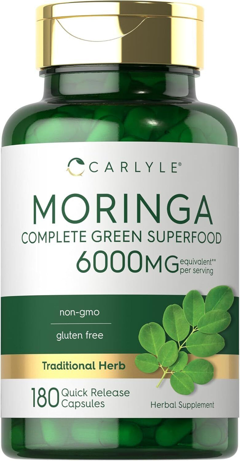 Moringa Oleifera Capsules 6000 mg | 180 Count | Premium Green Superfood by Carlyle